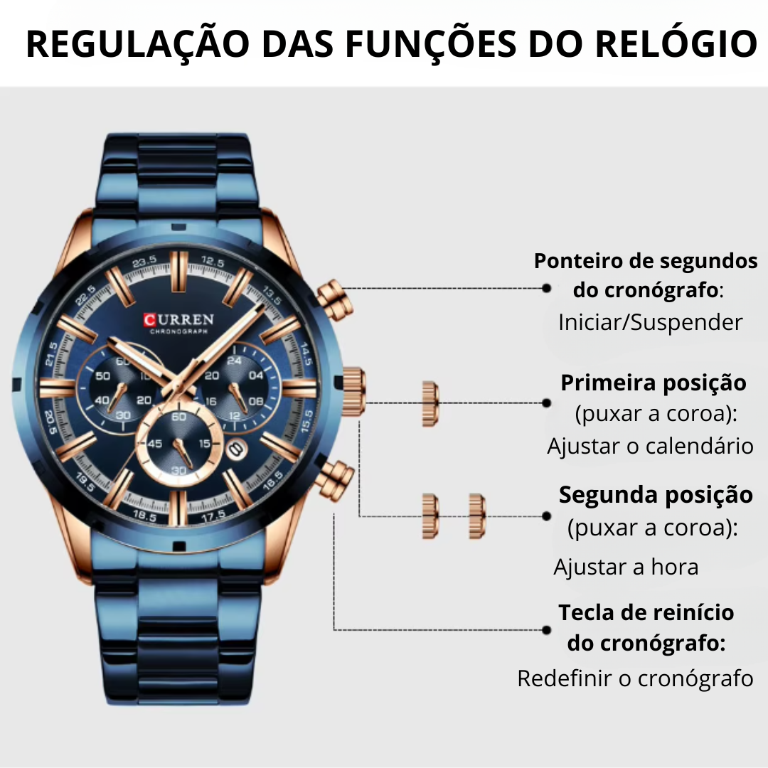 Relógio de luxo em aço inoxidável | CURREN