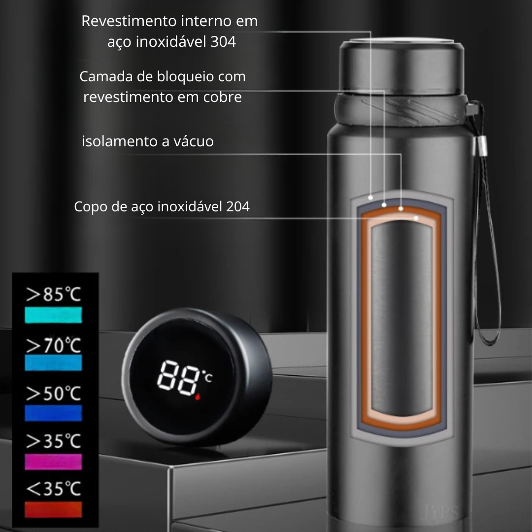 Garrafa Térmica Inteligente a vácuo com exibição de temperatura | ThermoFlex